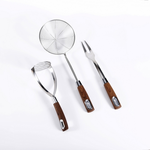 3-pc Wooden Pattern Kitchen Tool Set Kitchen Utensils With Wooden